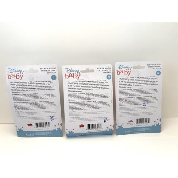 3 Disney Baby‎ Pacifiers 2 Mickey Mouse 1 Minnie Orthodontic BPA Free Blue Pink - Picture 4 of 4
